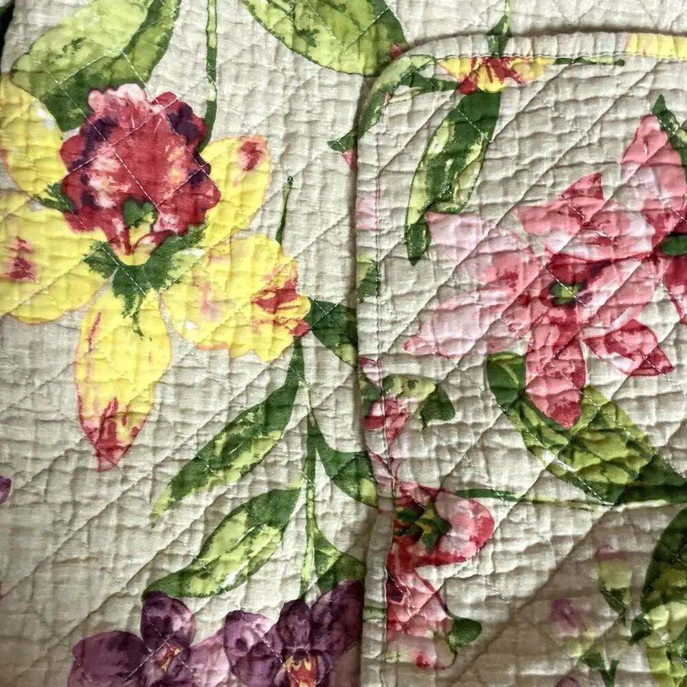 Cynthia Rowley Quilted Coverlet Full‎ Queen Size 86x88 Tropical Floral Colorful